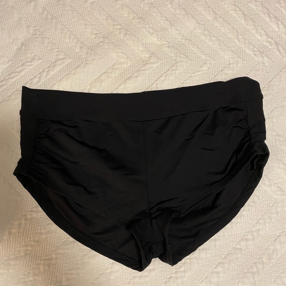 Black bathing suit bottoms with gathered sides